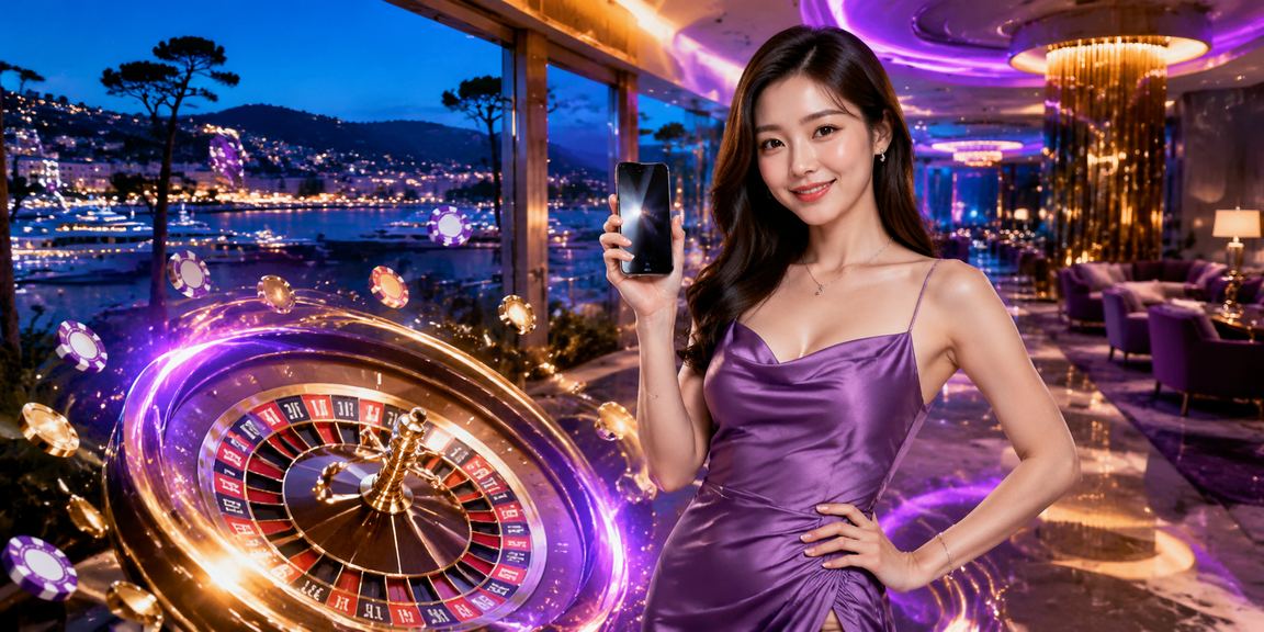 Cảnh neon rực rỡ tại Đà Lạt với bàn roulette và không khí casino sôi động về đêm