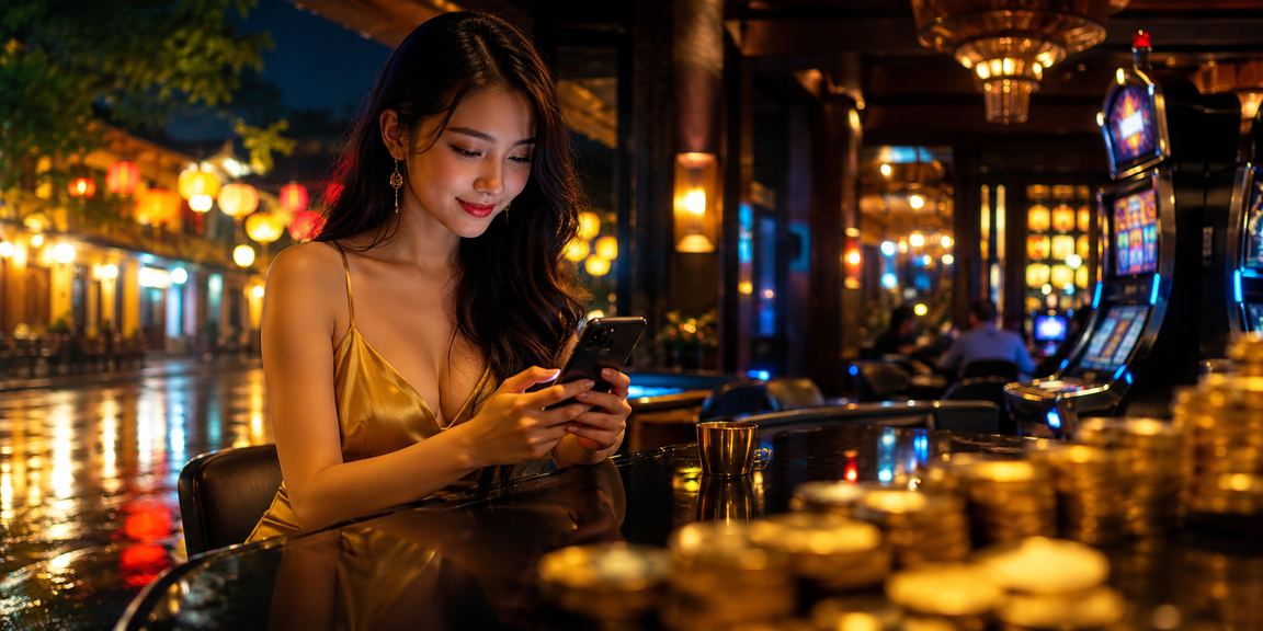 Người dùng tại Hội An chơi casino trên điện thoại trong quán cà phê ban ngày