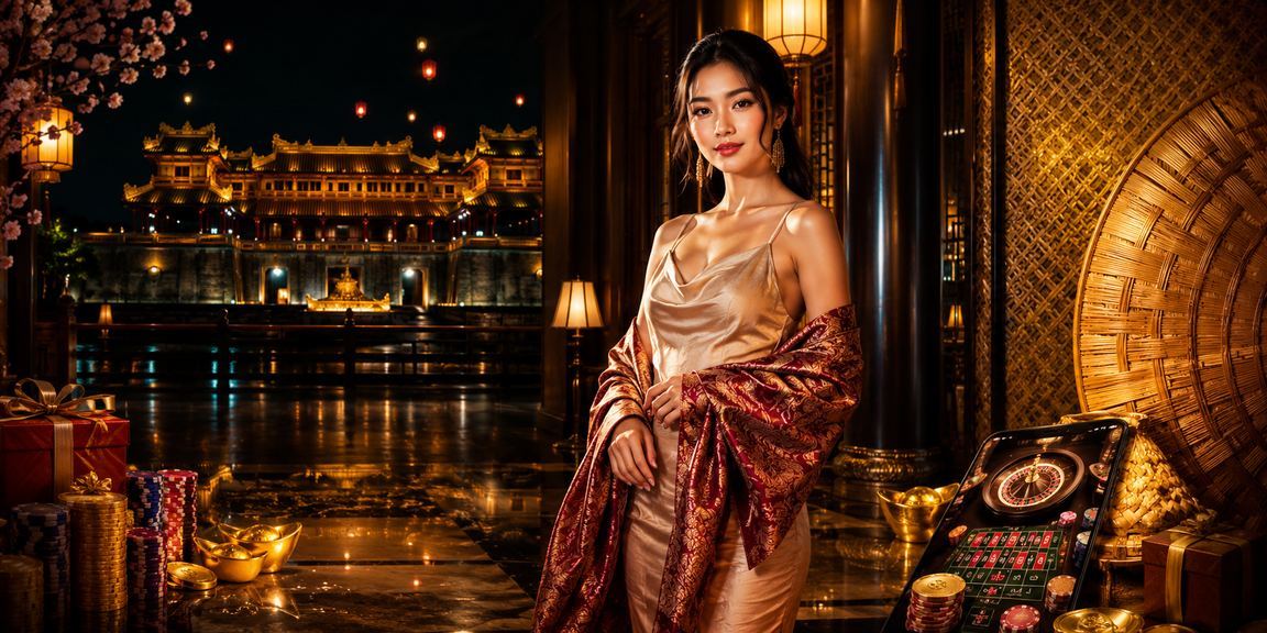 Khung cảnh Huế truyền thống với nón lá và không khí cược casino kết hợp hiện đại